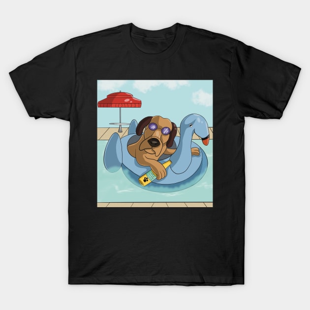 Poolside Partying Puppy T-Shirt by Dr Paul Art